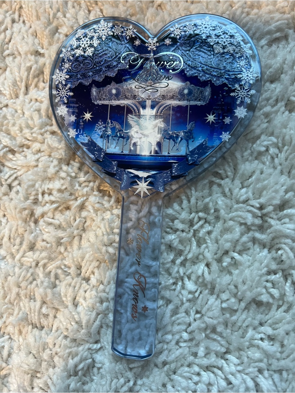 Flower Knows Merry Christmas Heart-Shaped Blue Hand Mirror